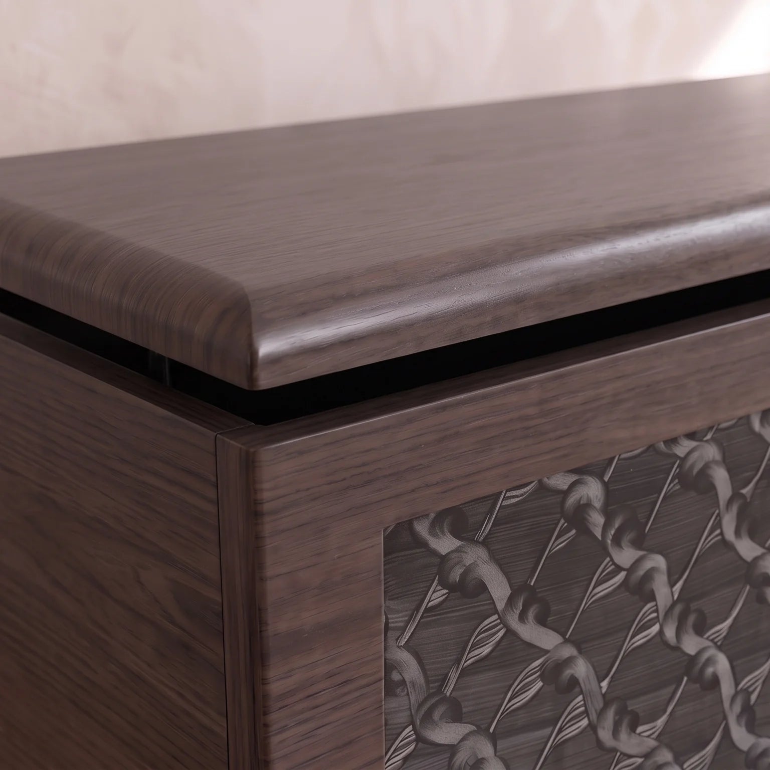 Carbon Frozen Wood finish, lid open
