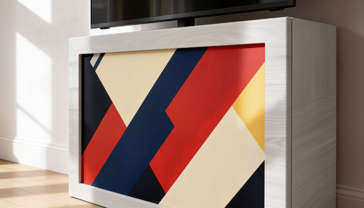 Primary Diagonals panel in a White Frozen Wood frame