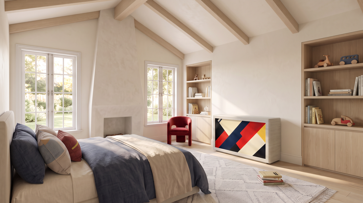 White Frozen Wood Ovation at the foot of a bed