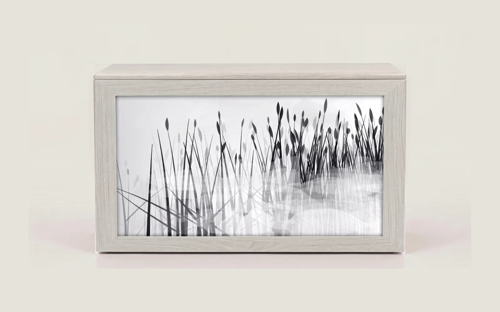 Ovation, closed, with the Reed Bed artwork across the front