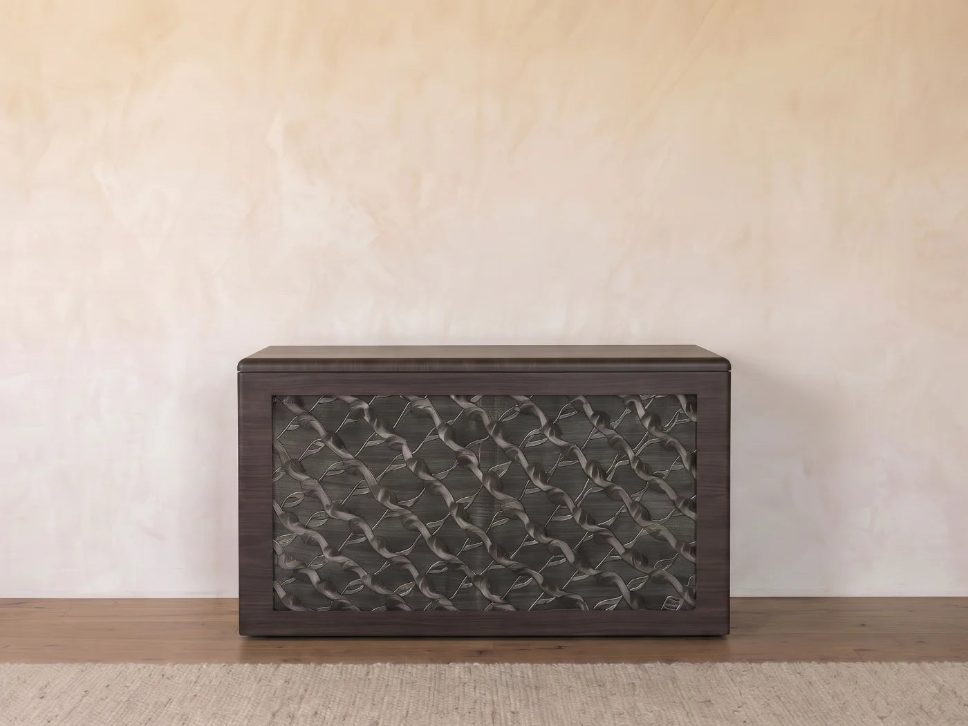 Closed: Ovation in Carbon Frozen Wood with the Paste Paper artwork